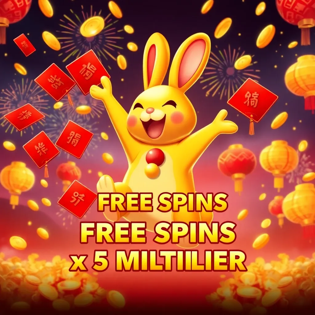Fortune Rabbit ฟรีสปิน — กระต่ายทองคำฉลองกับอั่งเปาและเหรียญทอง